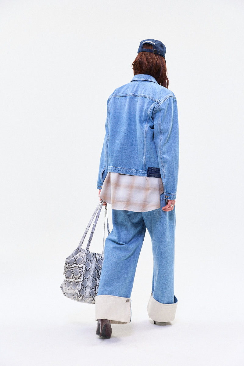 "LEO" ivory cuff denim