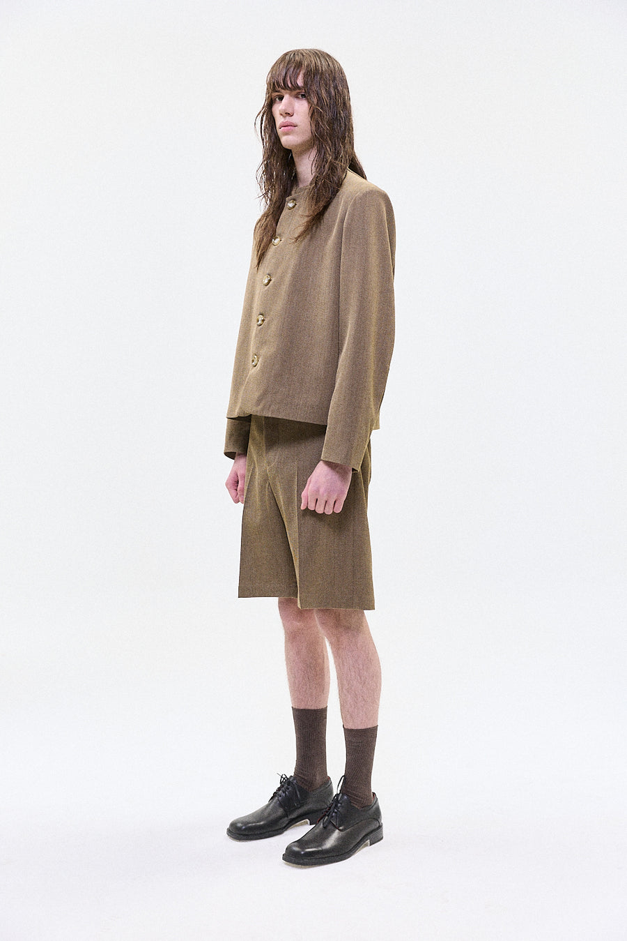 "HRUKI" Fitted jacket with buttons sand