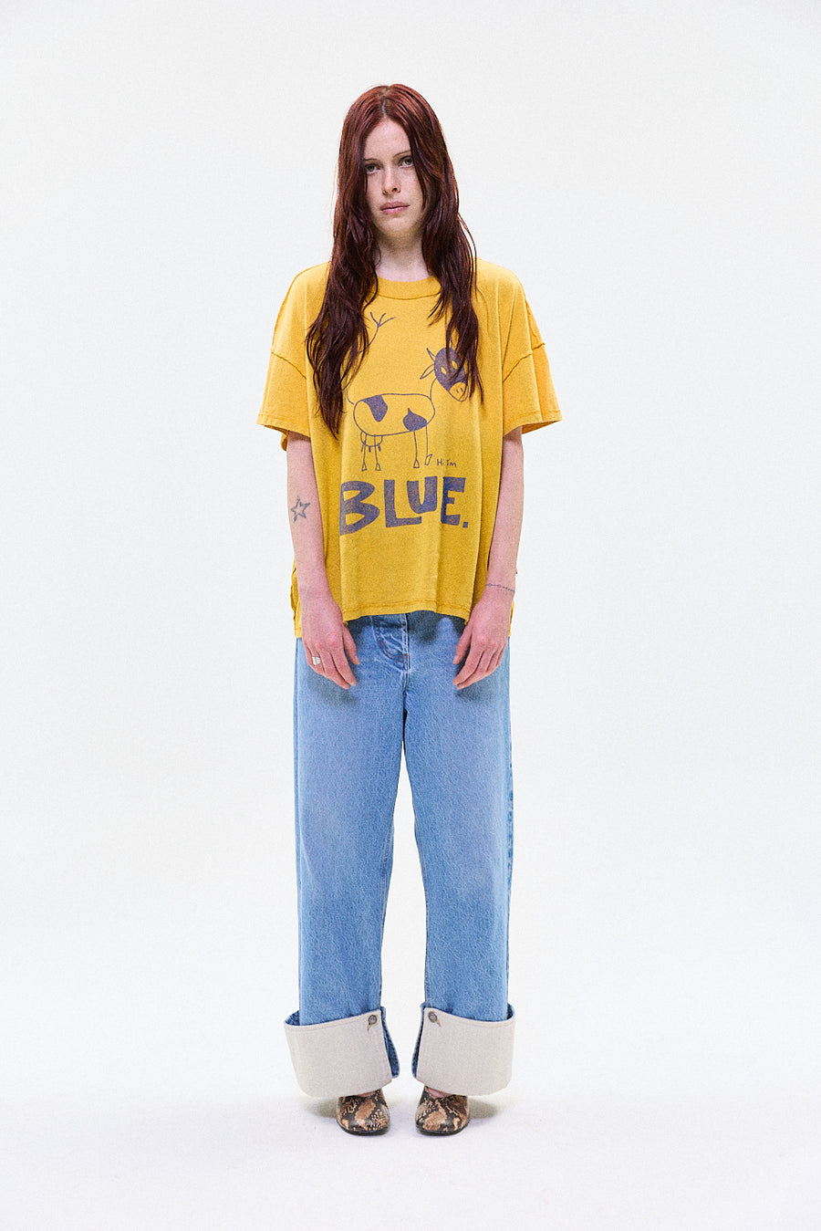 "BLUE" t-shirt yellow
