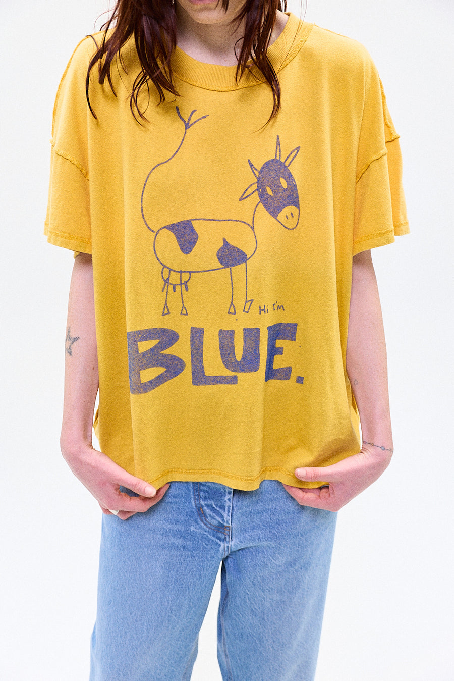 "BLUE" t-shirt yellow