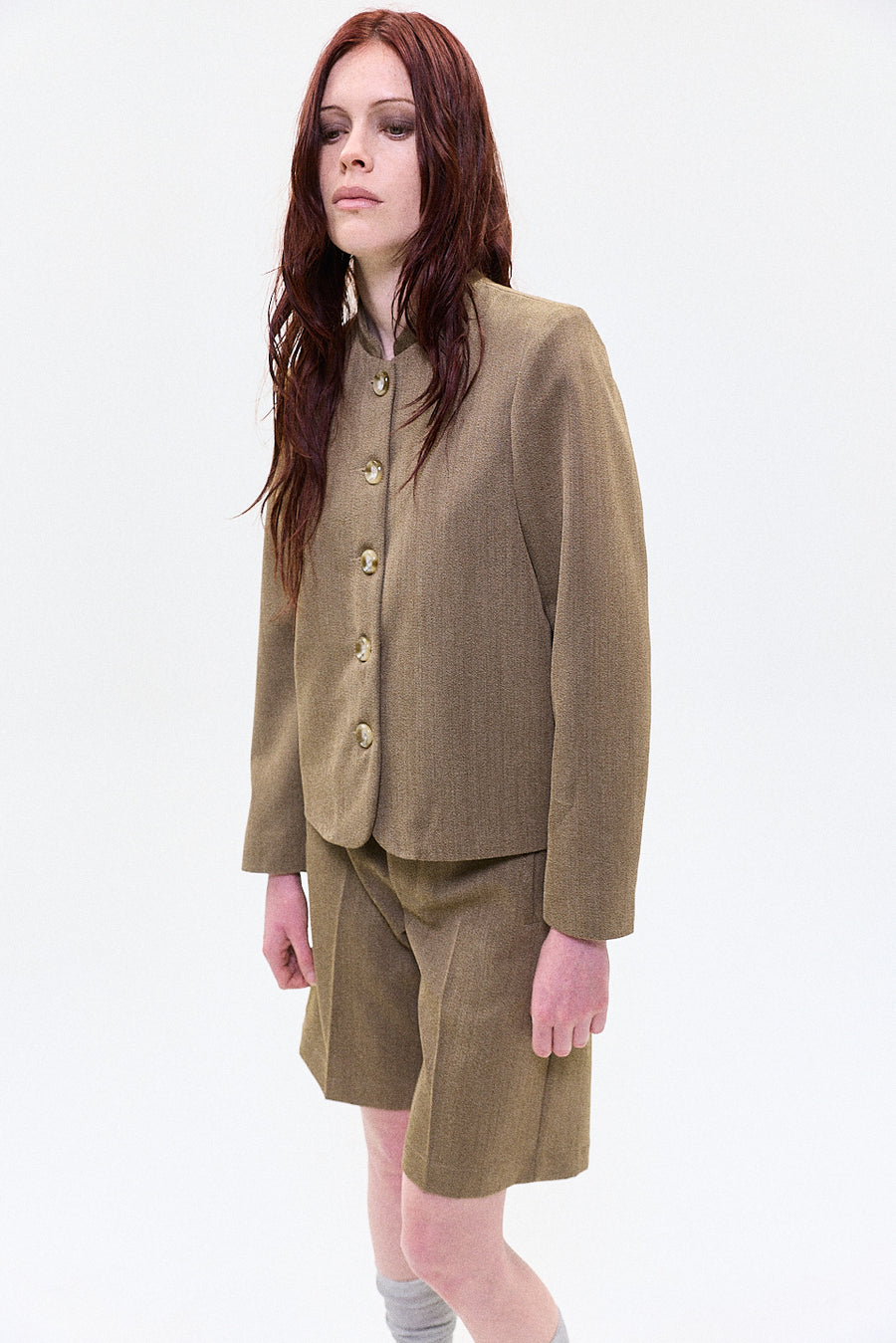 "HRUKI" Fitted jacket with buttons sand