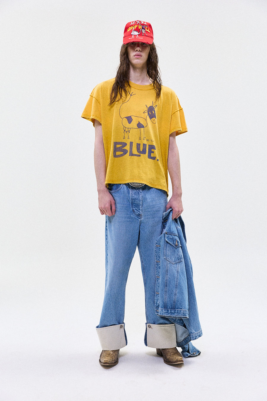 "BLUE" t-shirt yellow