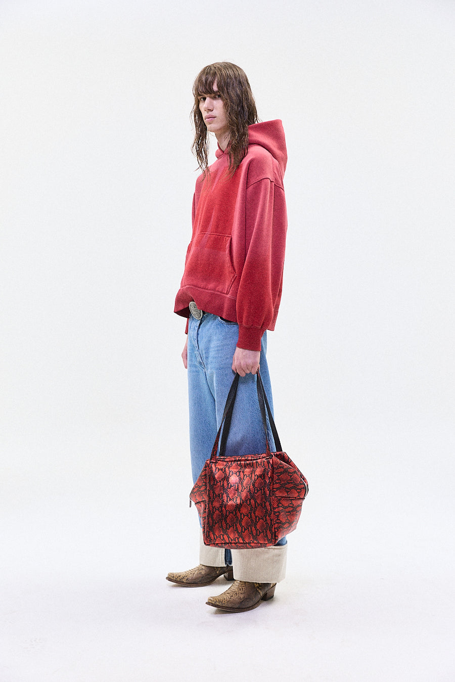 "LEON" snakeskin bag red