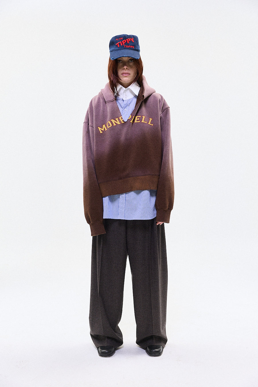 "RAF" split hoodie brown