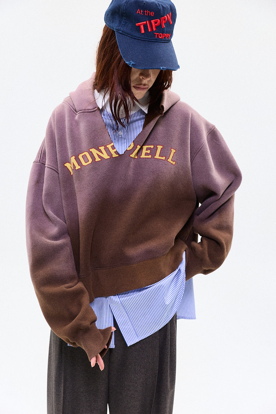 "RAF" split hoodie brown