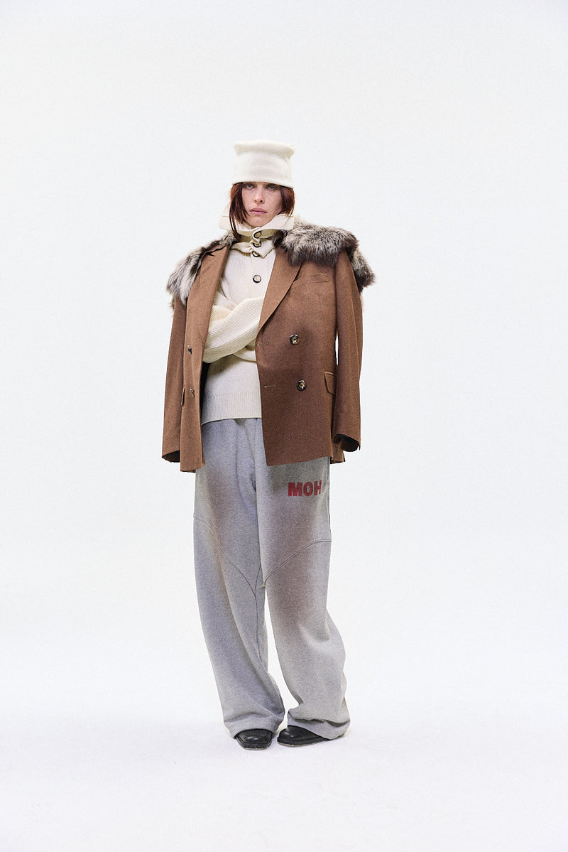 "JIMMY" FUR TRIM TAILORED DB BLAZER SAND