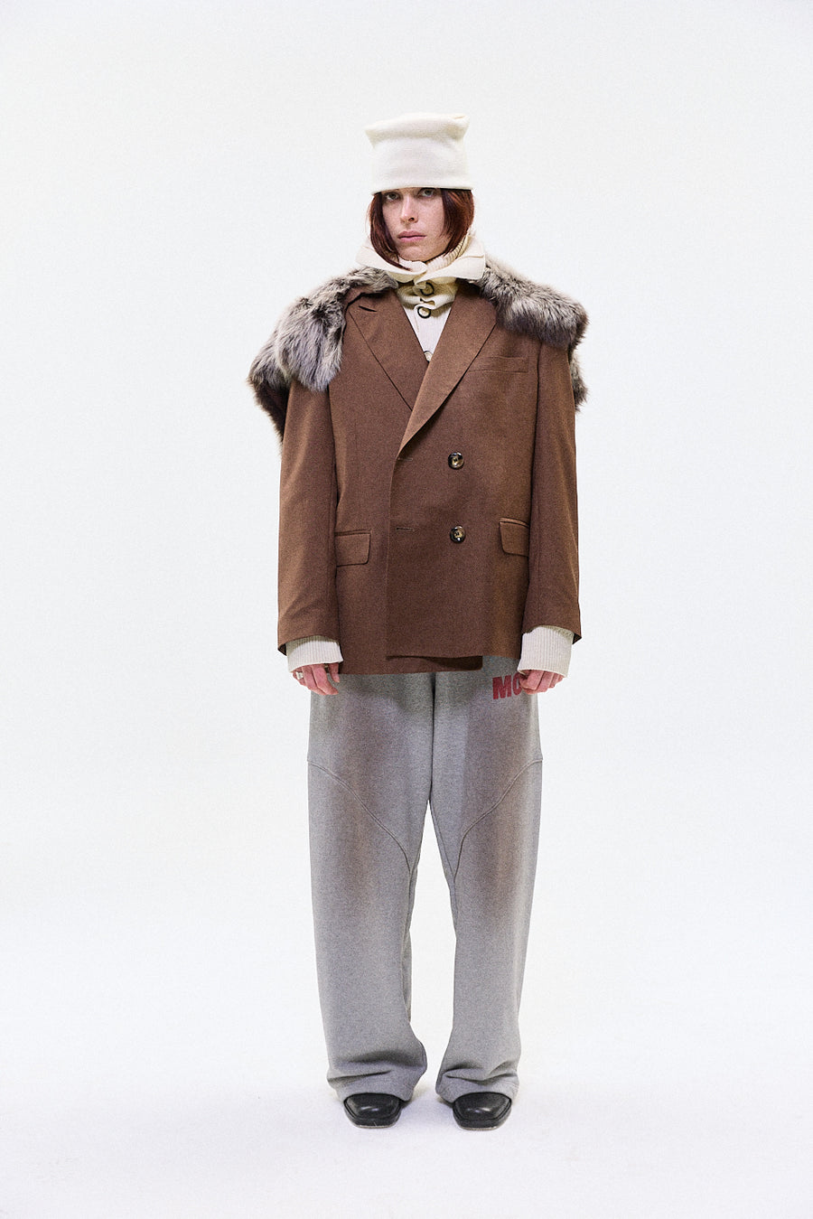 "JIMMY" FUR TRIM TAILORED DB BLAZER SAND