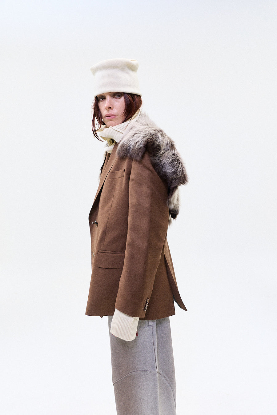 "JIMMY" FUR TRIM TAILORED DB BLAZER SAND