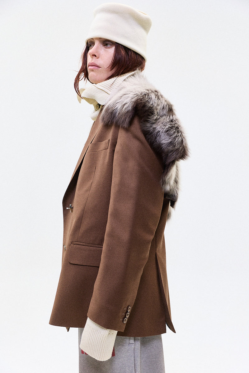 "JIMMY" FUR TRIM TAILORED DB BLAZER SAND