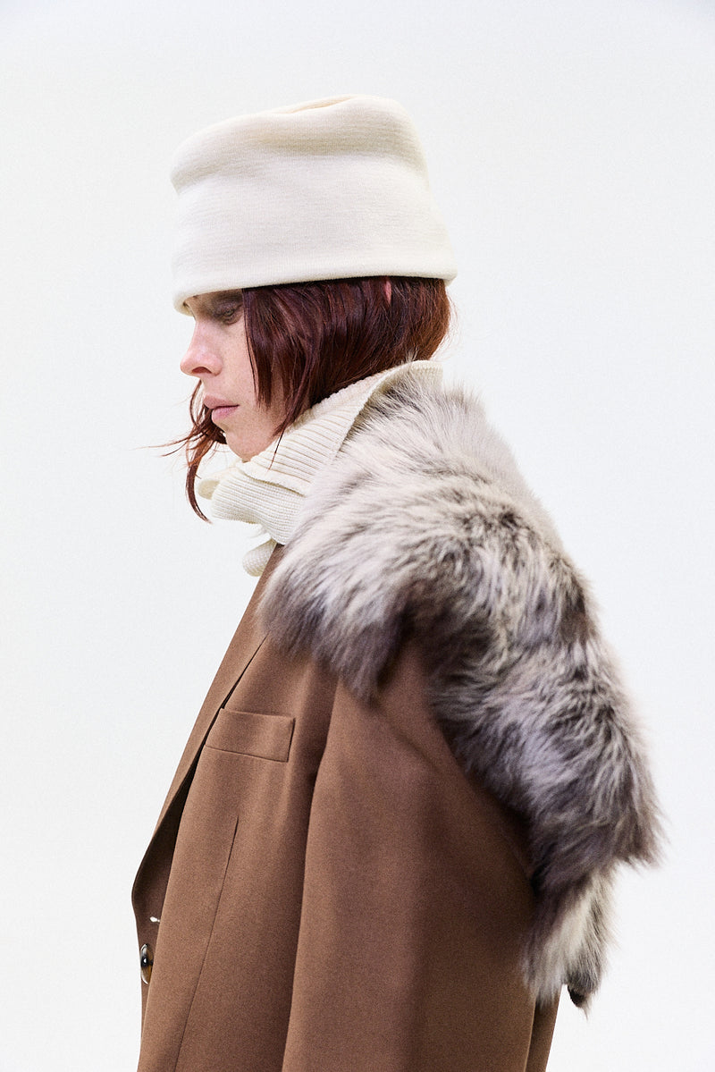 "JIMMY" FUR TRIM TAILORED DB BLAZER SAND