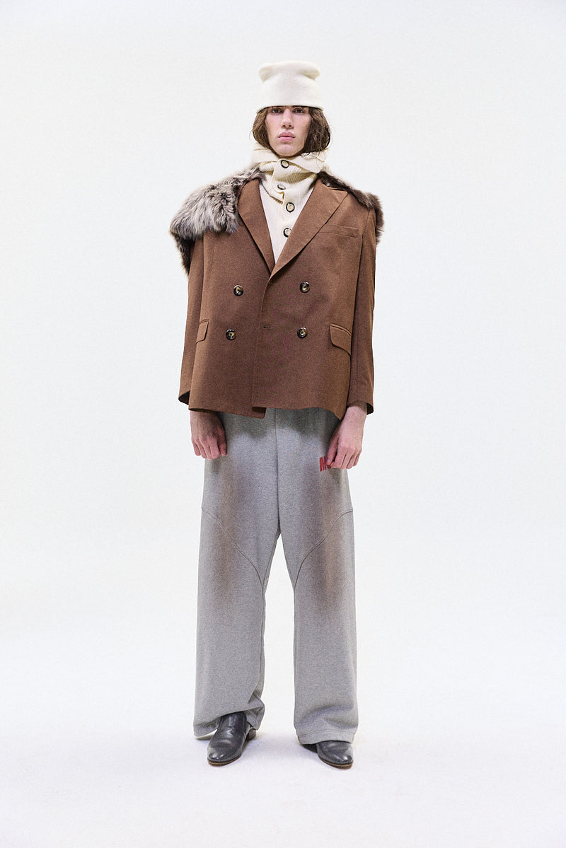 "JIMMY" FUR TRIM TAILORED DB BLAZER SAND