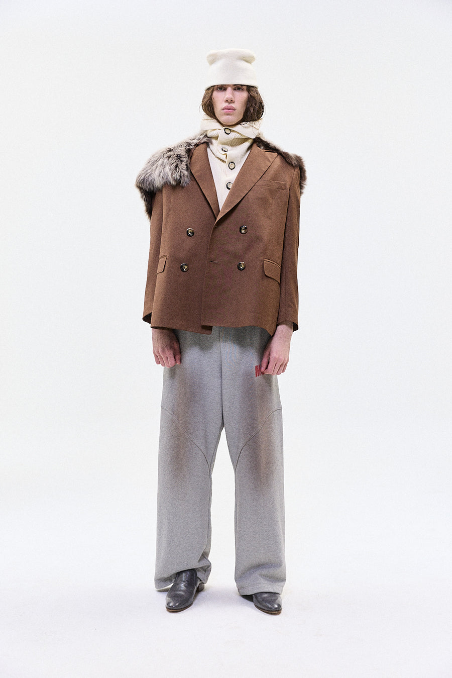 "JIMMY" FUR TRIM TAILORED DB BLAZER SAND