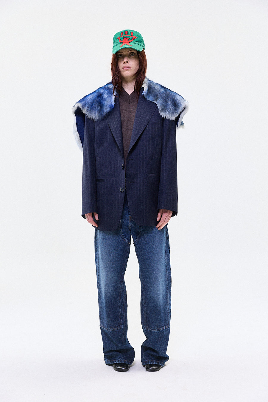 "MARCO" FUR TRIM TAILORED BLAZER SINGLE BREASTED NAVY