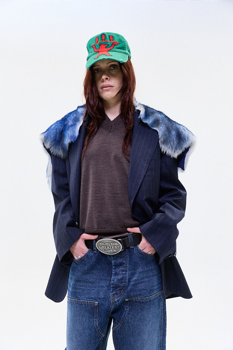 "MARCO" FUR TRIM TAILORED BLAZER SINGLE BREASTED NAVY
