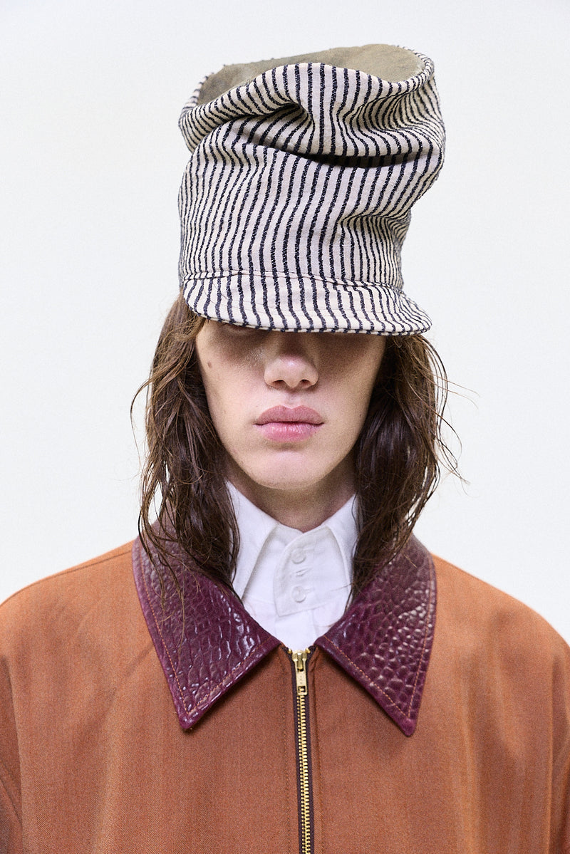 "Conductor" high hat striped linen