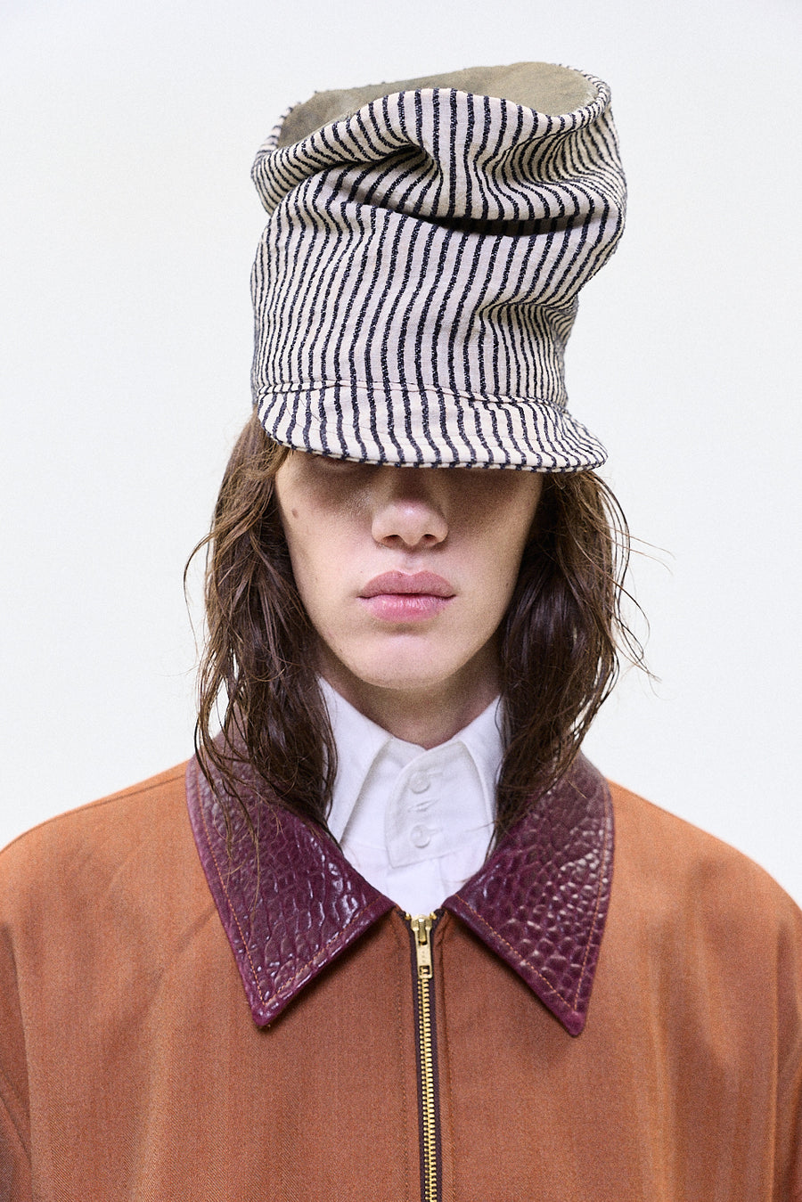 "Conductor" high hat striped linen