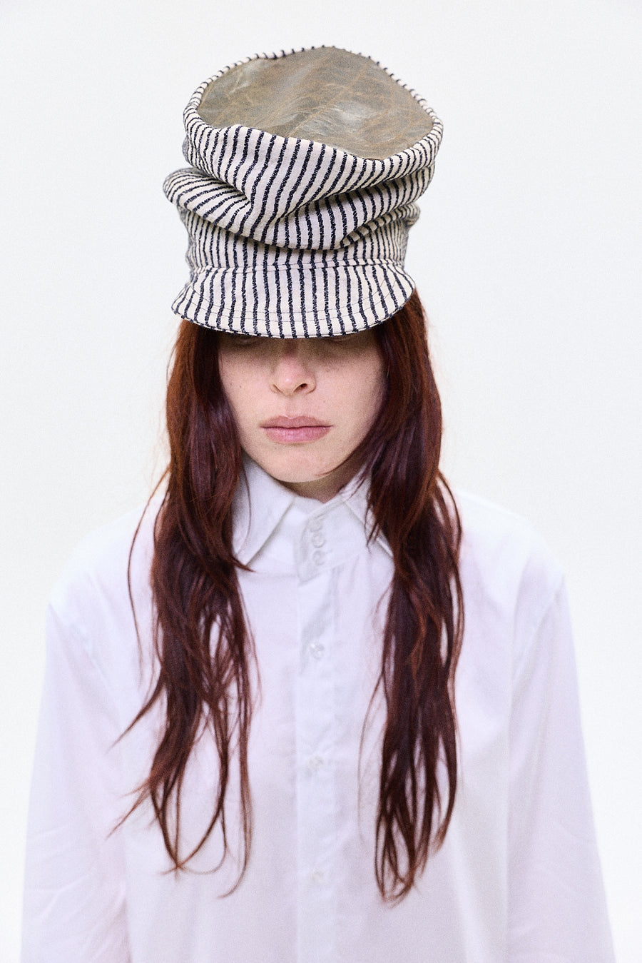 "Conductor" high hat striped linen