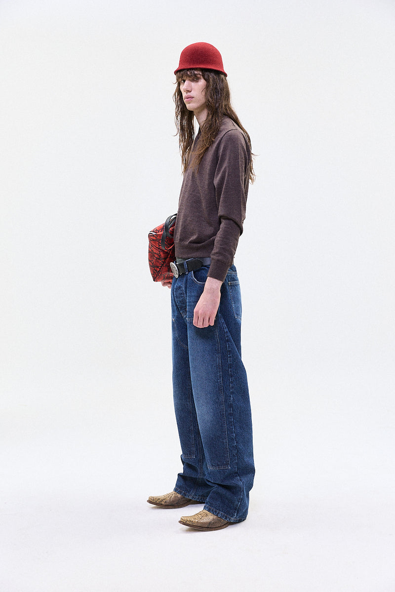 "FRIDA" lightweight v neck knit brown
