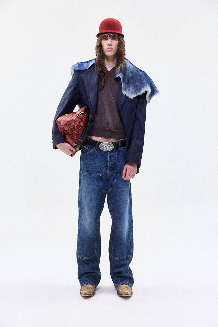 "MARCO" FUR TRIM TAILORED BLAZER SINGLE BREASTED NAVY