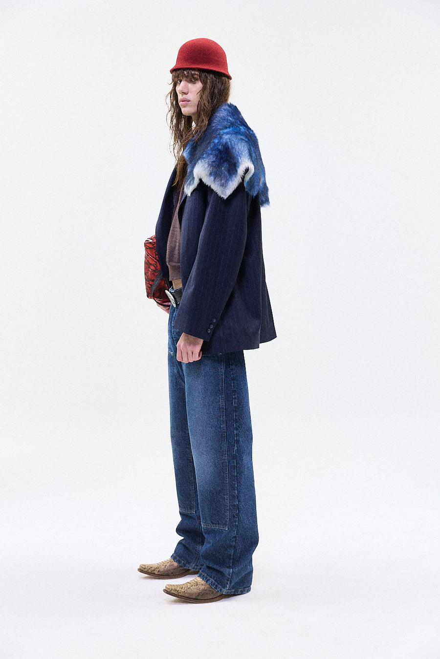 "MARCO" FUR TRIM TAILORED BLAZER SINGLE BREASTED NAVY