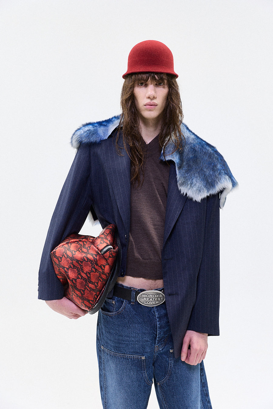 "MARCO" FUR TRIM TAILORED BLAZER SINGLE BREASTED NAVY