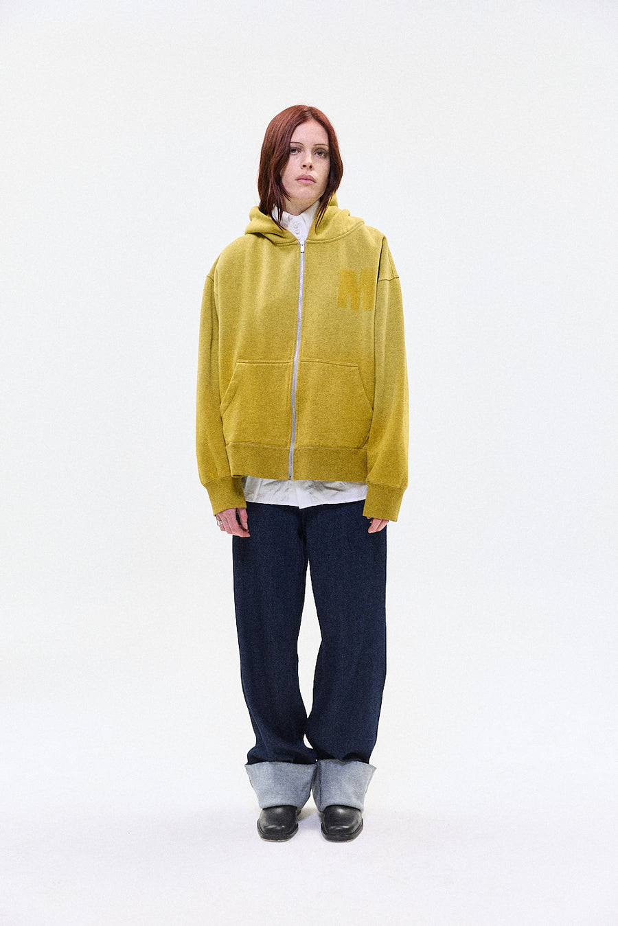 "HOLLOW" zip hoodie yellow