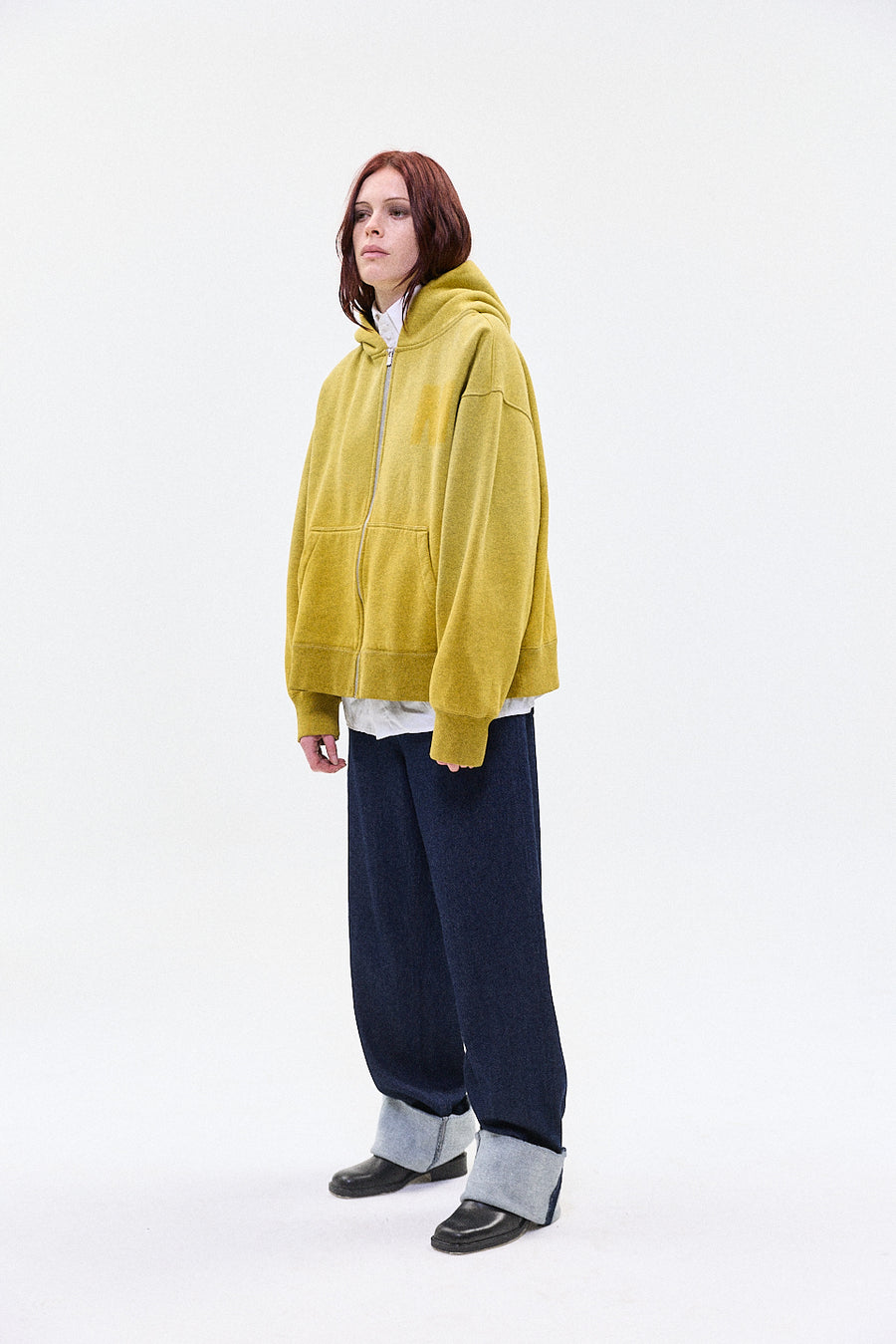 "HOLLOW" zip hoodie yellow