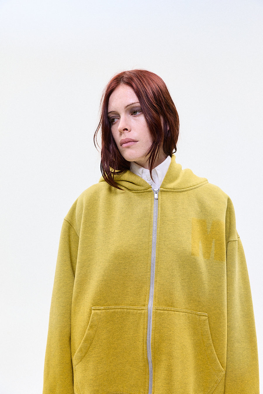 "HOLLOW" zip hoodie yellow