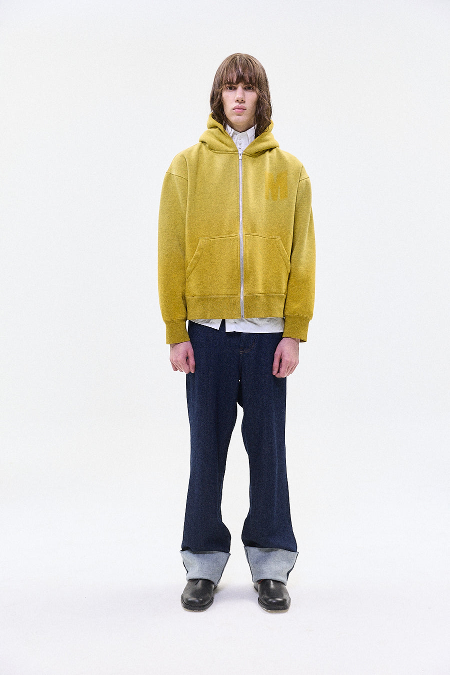 "HOLLOW" zip hoodie yellow