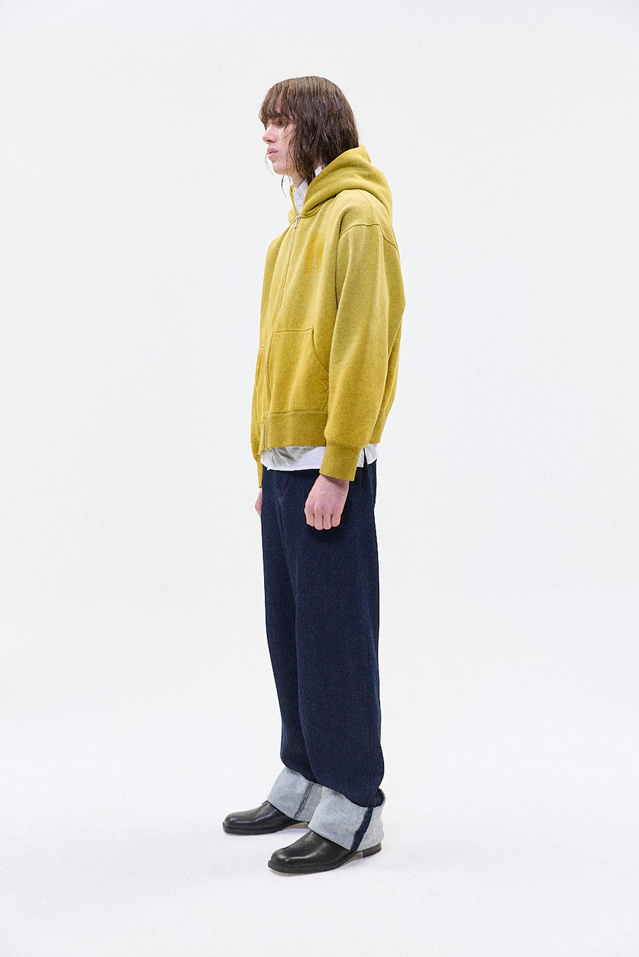 "HOLLOW" zip hoodie yellow