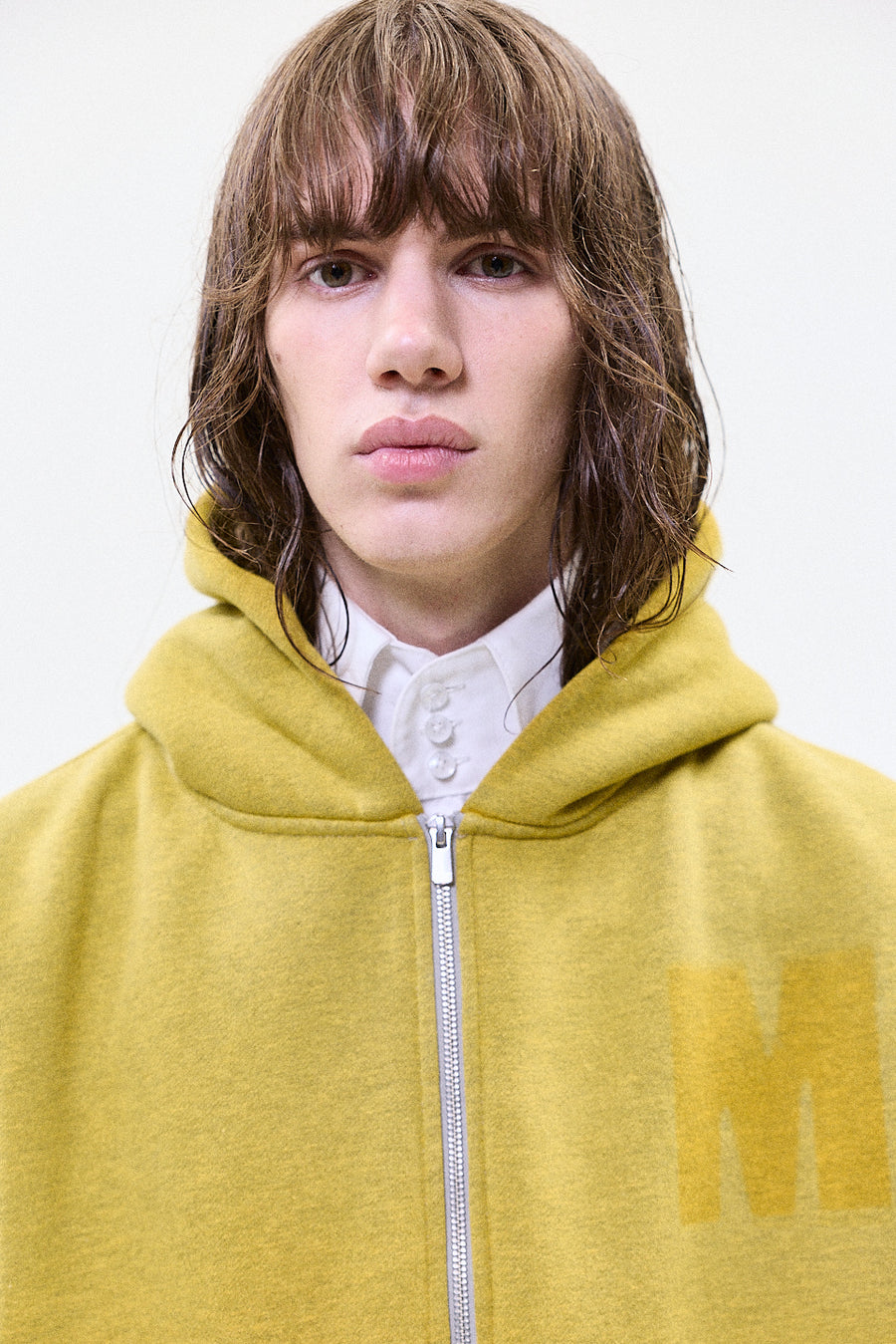 "HOLLOW" zip hoodie yellow