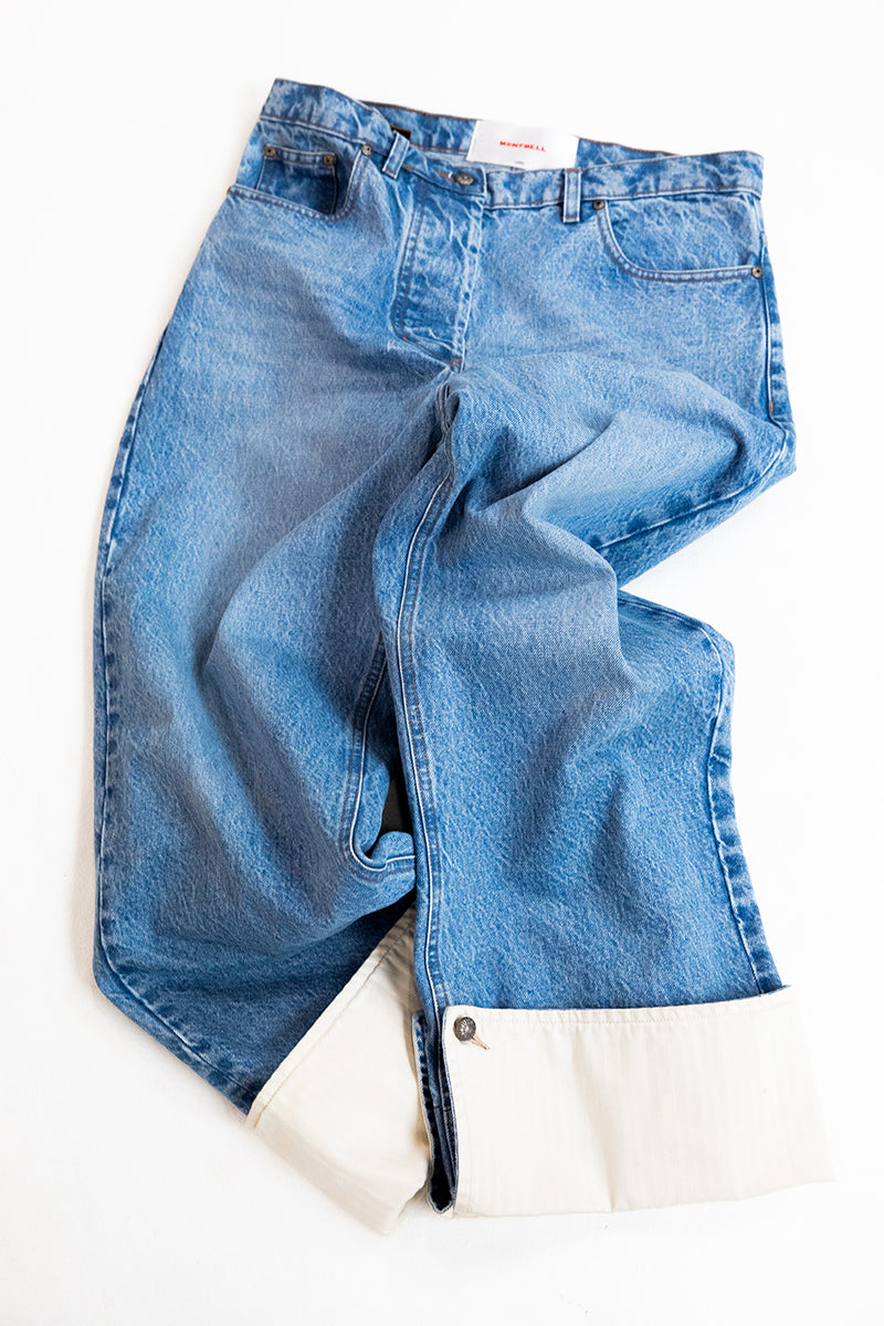 "LEO" ivory cuff denim