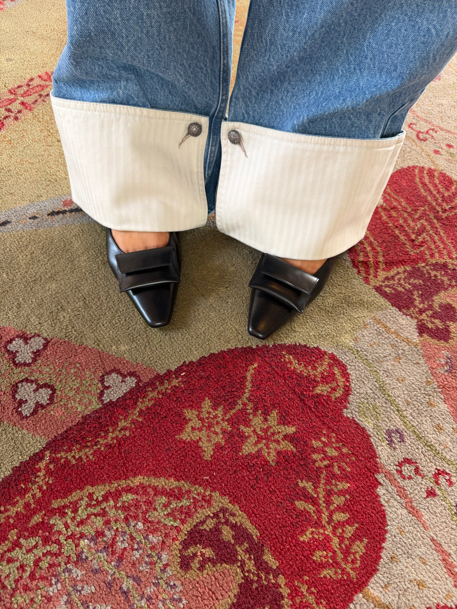 "LEO" ivory cuff denim
