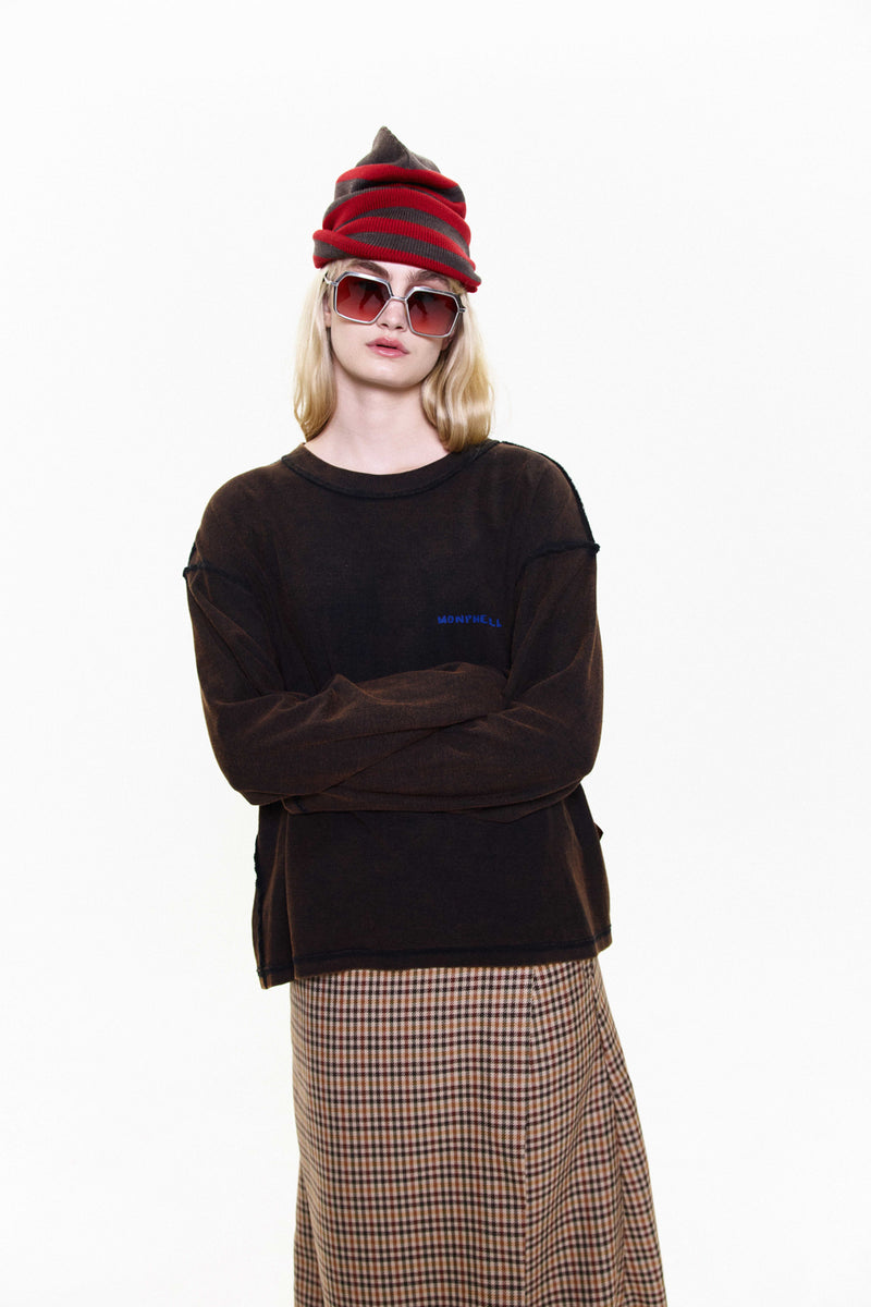 "LOU" OVERSIZED STRIPED MERINO WOOL BEANIE RED/BROWN