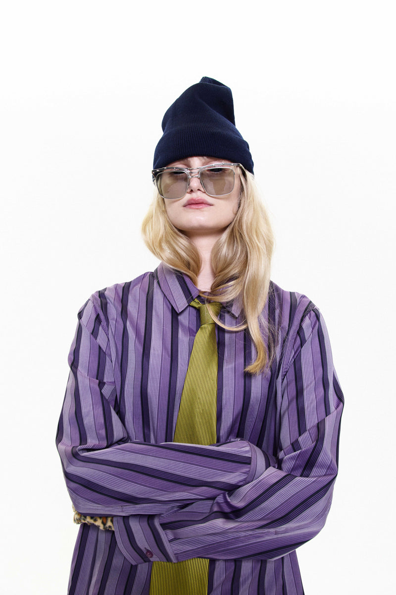 "ARI" PURPLE STRIPE BUTTON UP SHIRT