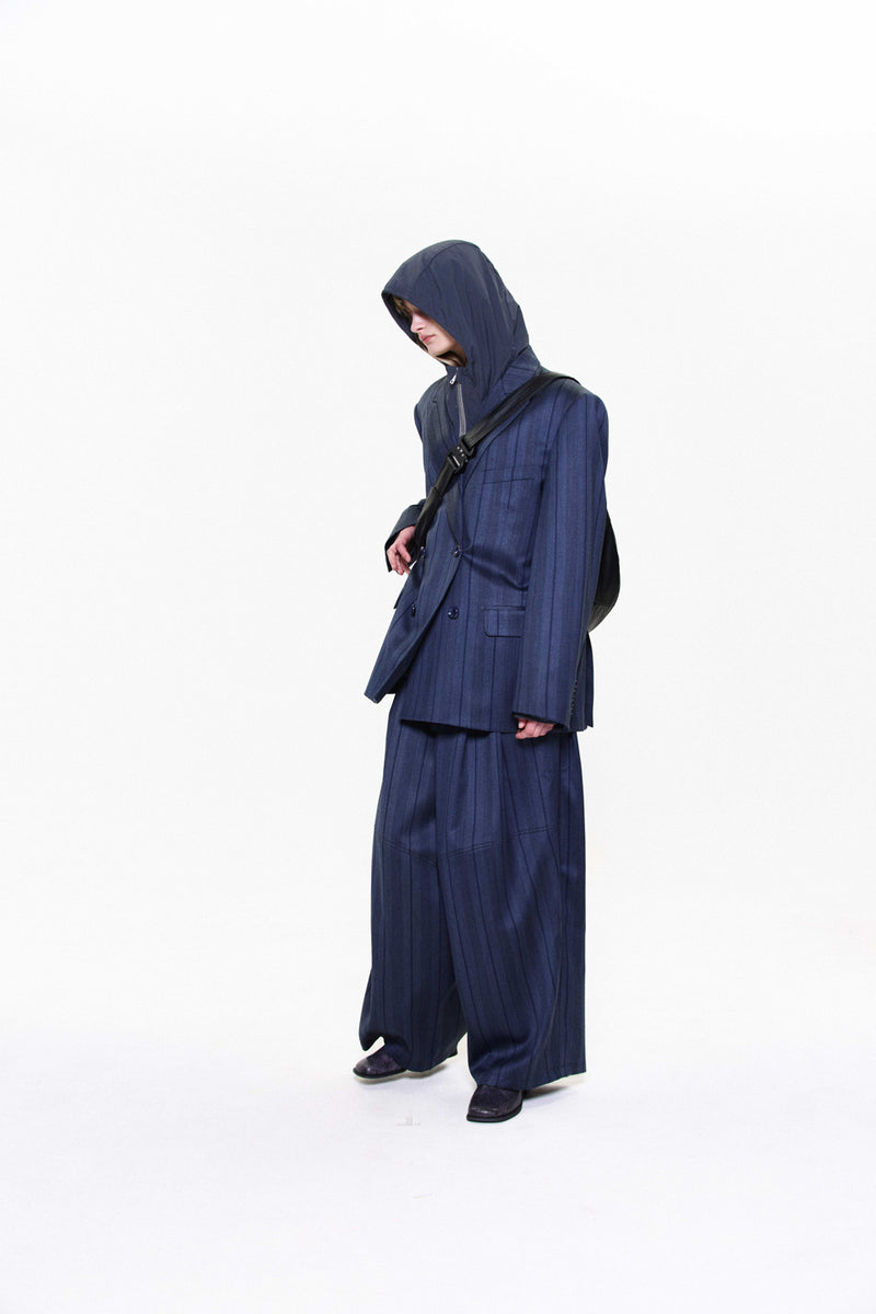 "NINO" OVERSIZED SHINY STRIPE WOOL TROUSERS NAVY