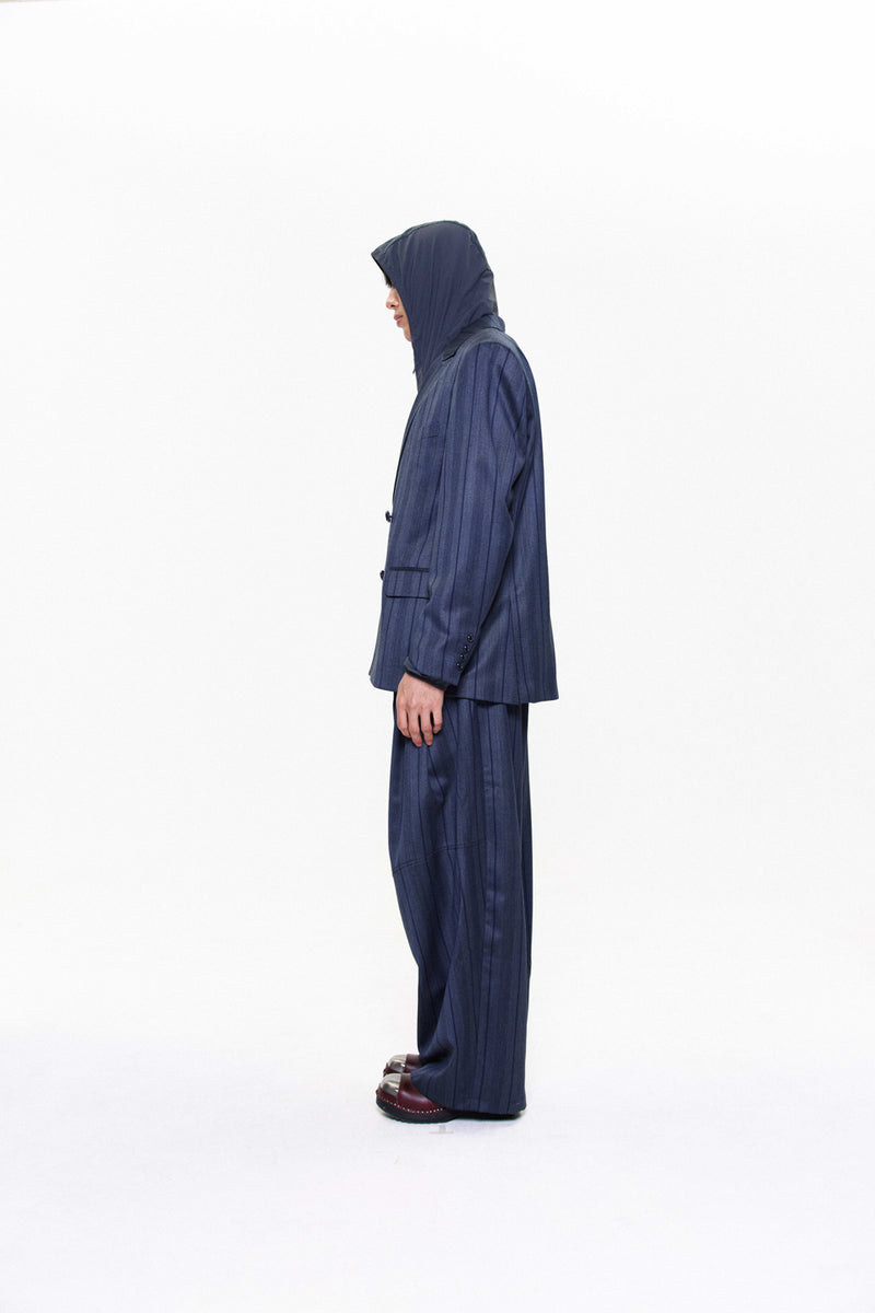 "NINO" OVERSIZED SHINY STRIPE WOOL TROUSERS NAVY