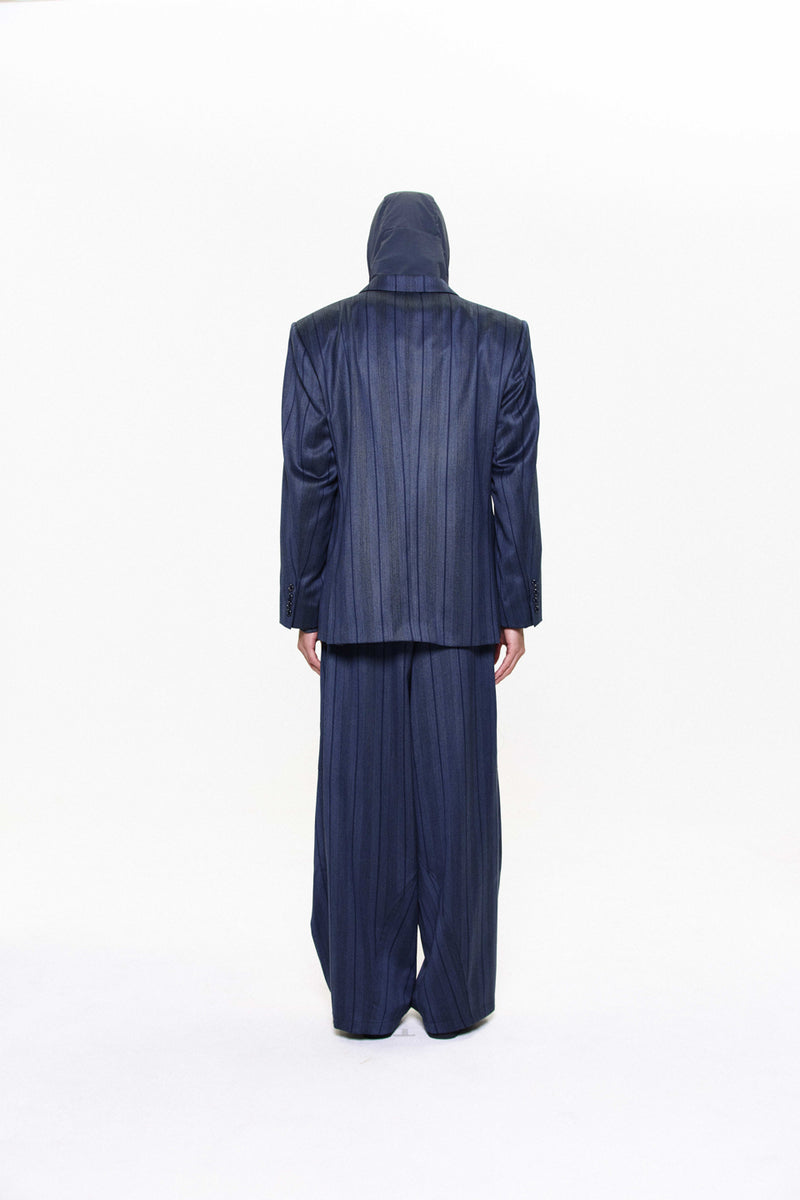 "NINO" OVERSIZED SHINY STRIPE WOOL TROUSERS NAVY