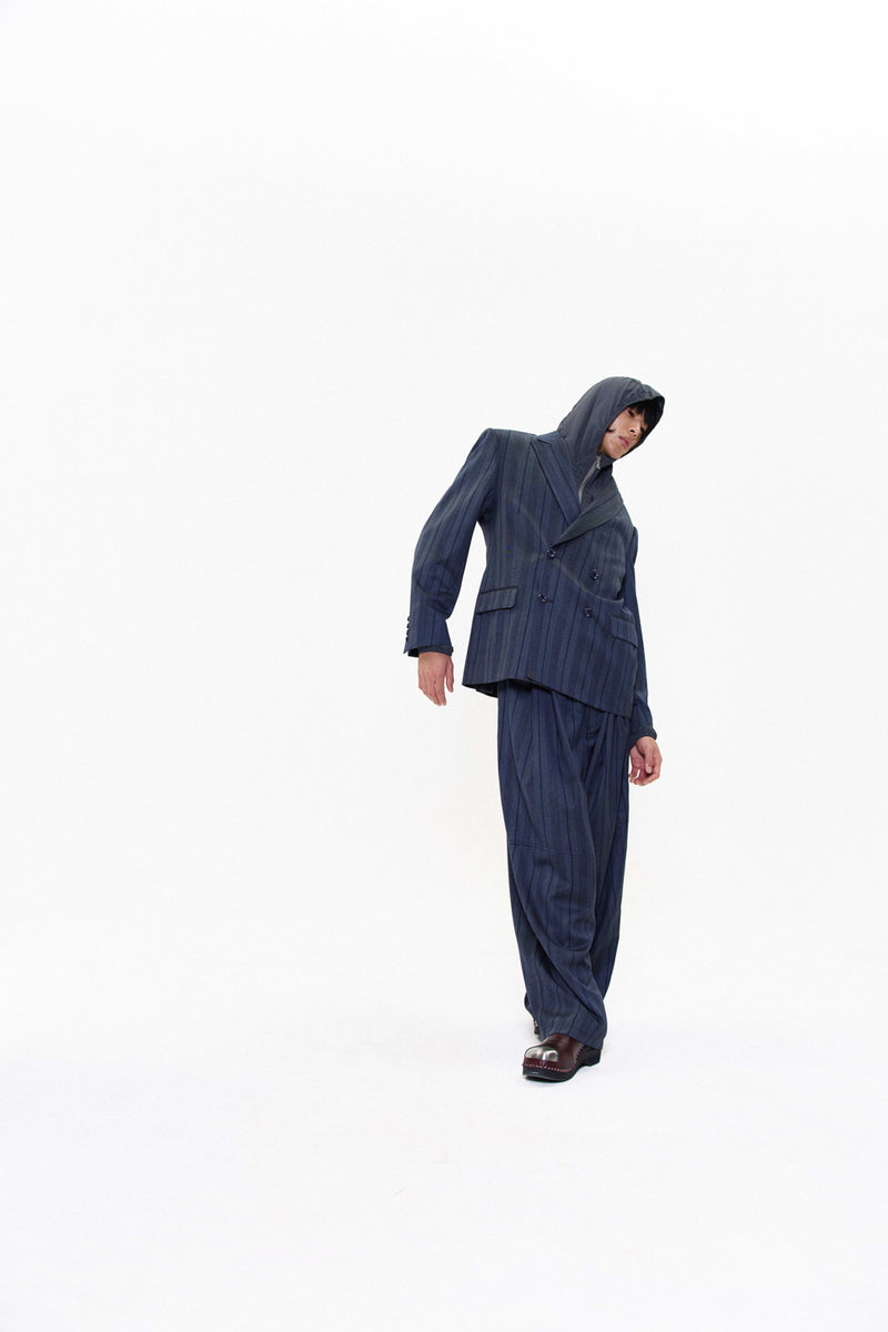 "NINO" OVERSIZED SHINY STRIPE WOOL TROUSERS NAVY