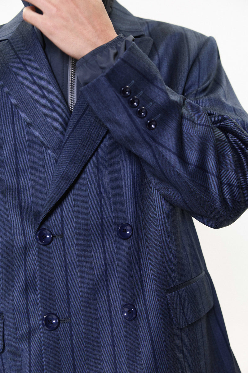 "NINO" OVERSIZED SHINY STRIPE WOOL TROUSERS NAVY