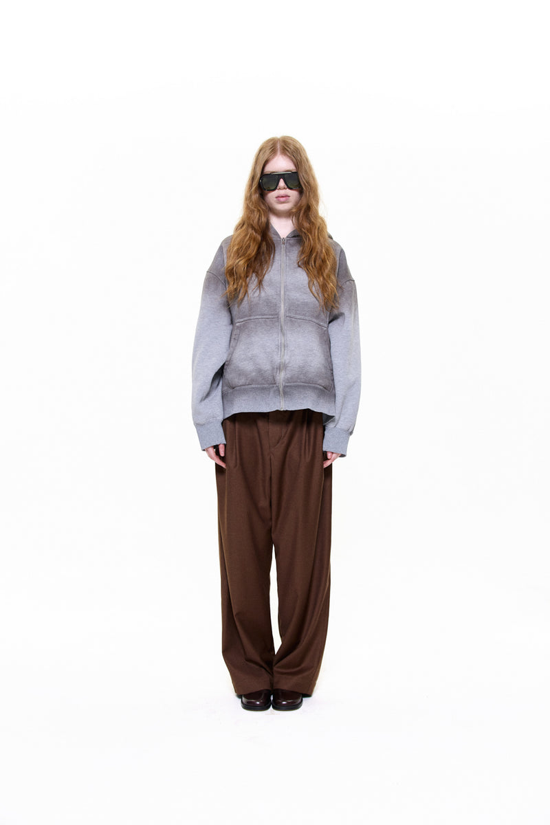 "SAM" DIRTY HOOD ZIPPER GREY MARLE