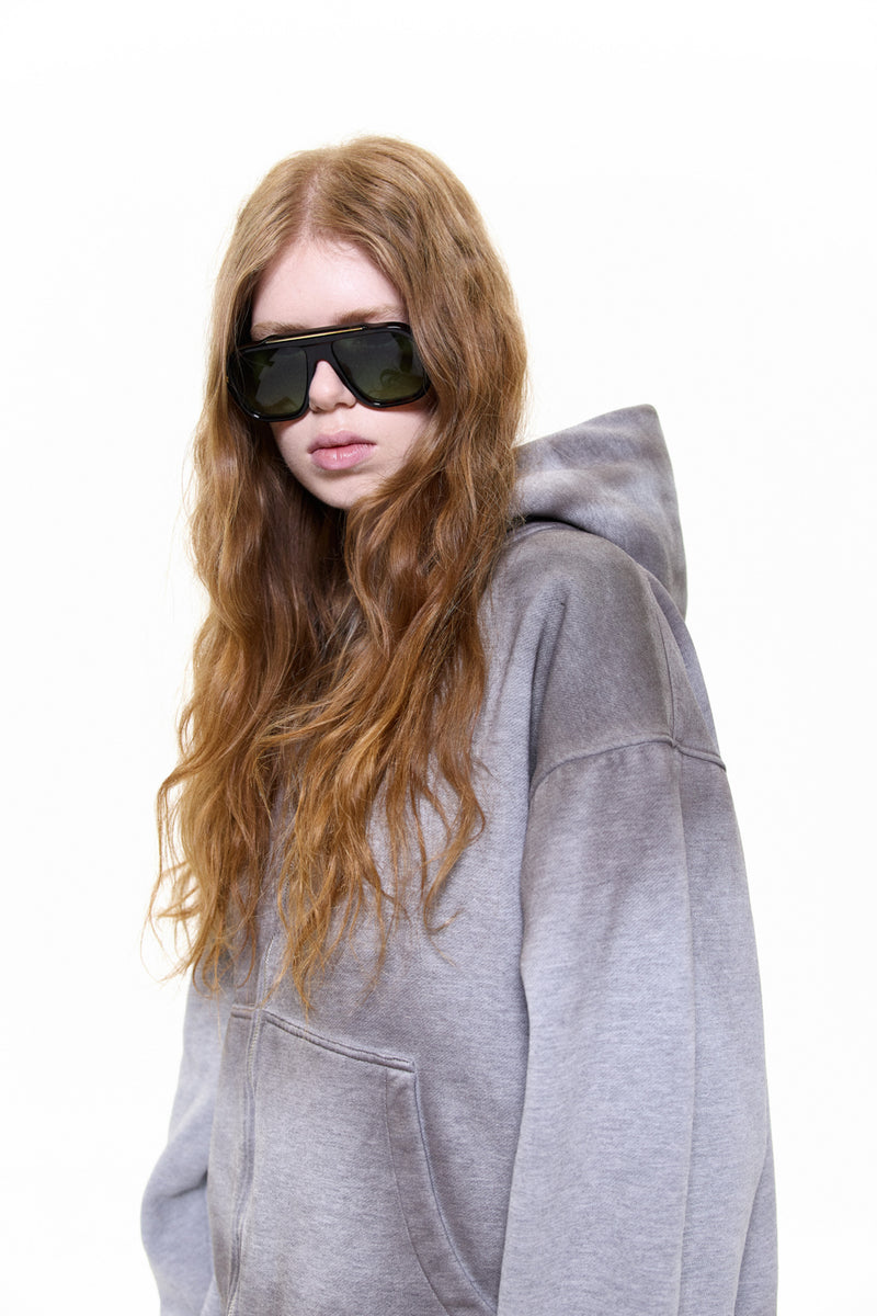 "SAM" DIRTY HOOD ZIPPER GREY MARLE