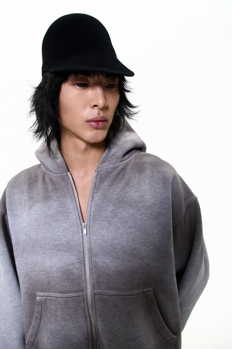 "SAM" DIRTY HOOD ZIPPER GREY MARLE
