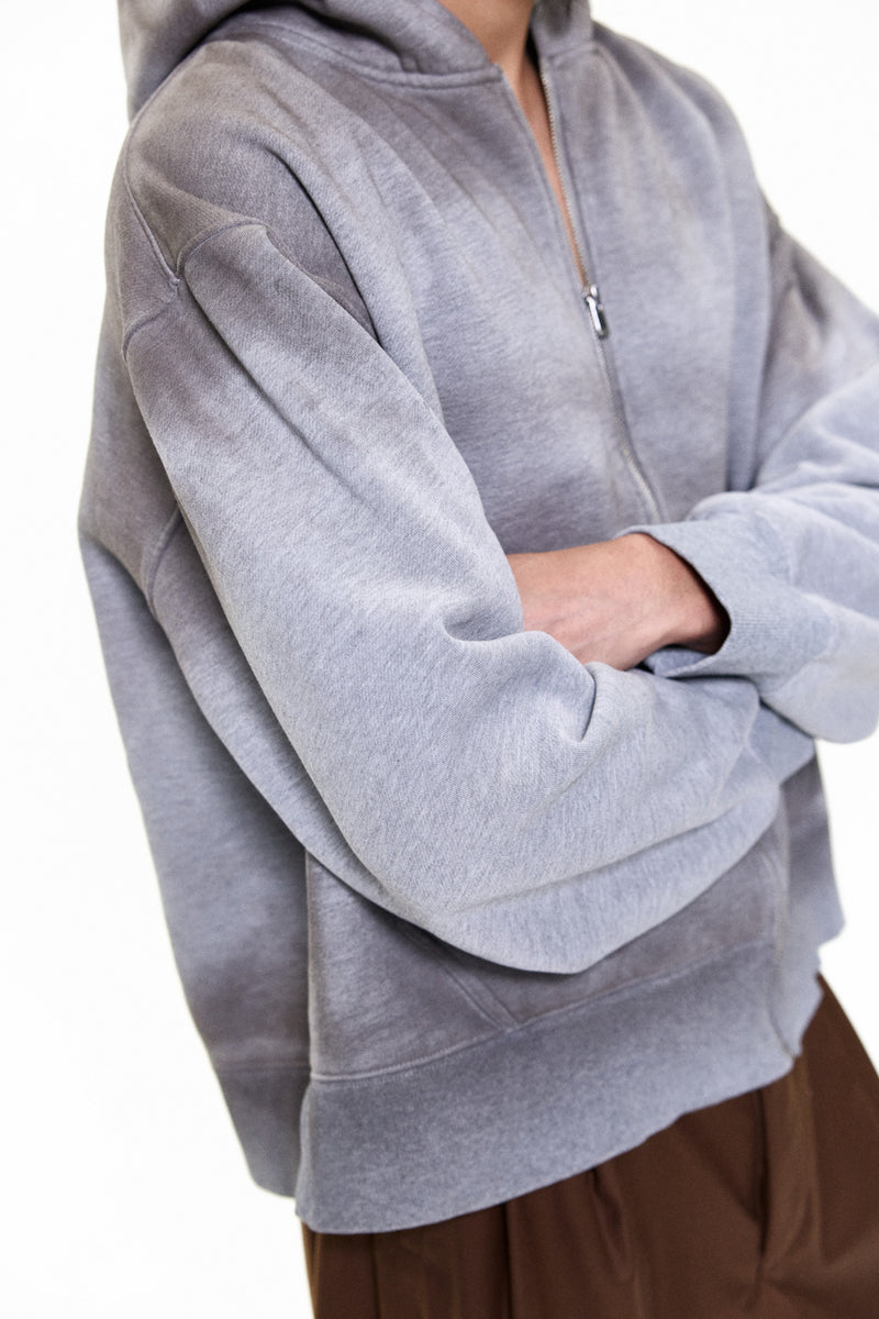 "SAM" DIRTY HOOD ZIPPER GREY MARLE