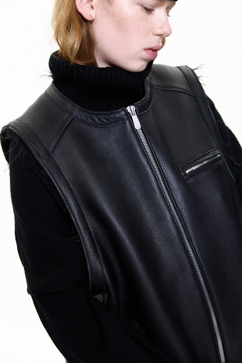 "JONES" ZIPPER LEATHER VEST
