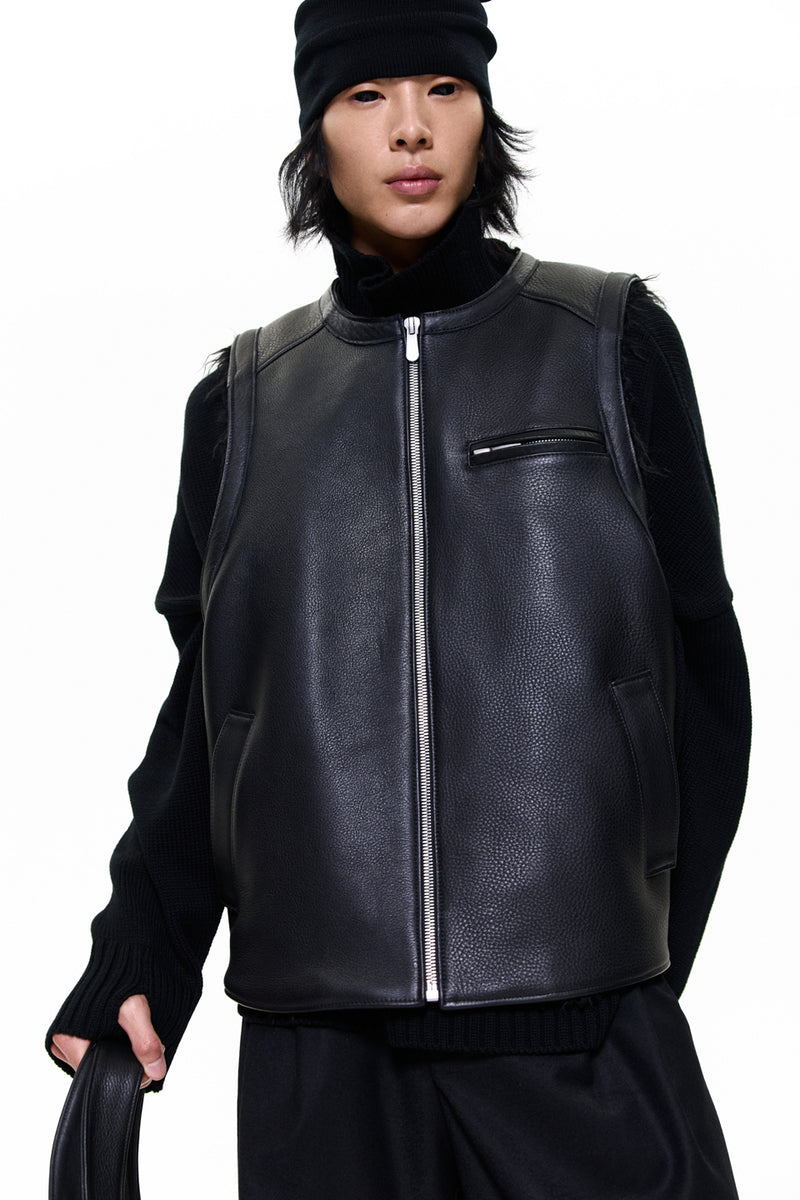 "JONES" ZIPPER LEATHER VEST