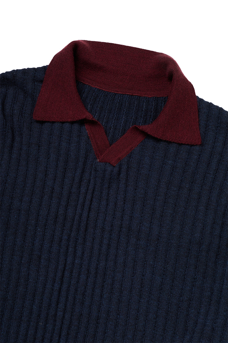"Loui" Merino wool long sleeve knit with collar midnight/brown