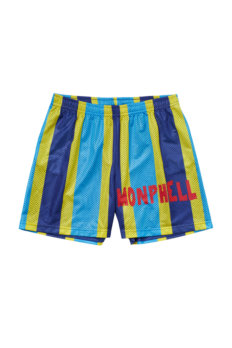 "Alexi" Basketball mesh short blue/yellow stripe