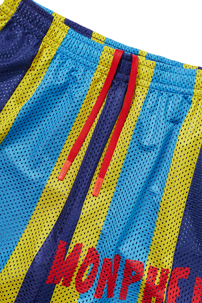 "Alexi" Basketball mesh short blue/yellow stripe