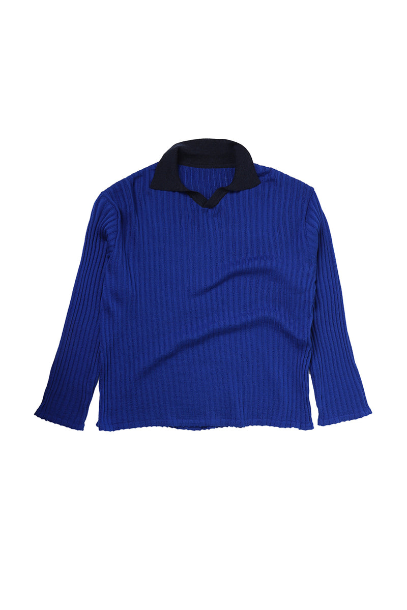 "Loui" Merino wool long sleeve knit with collar black/blue